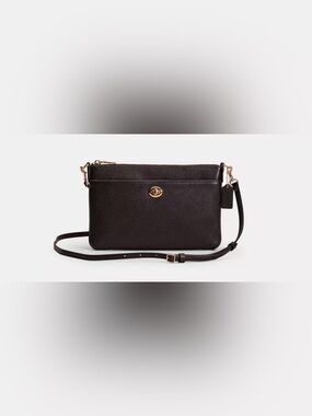 Coach vintage Brown Leather Crossbody Bag With Twist Turn Zipper Closure silver